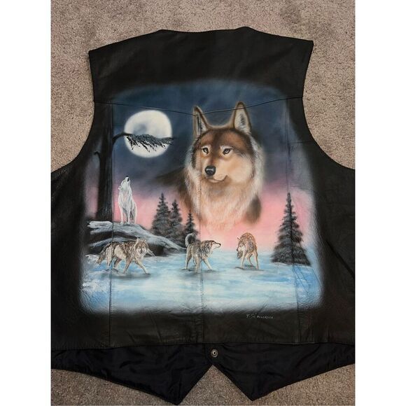Men’s Motorcycle Leather Vest Painted/Lace Sides size 56 3X - Picture 7 of 12